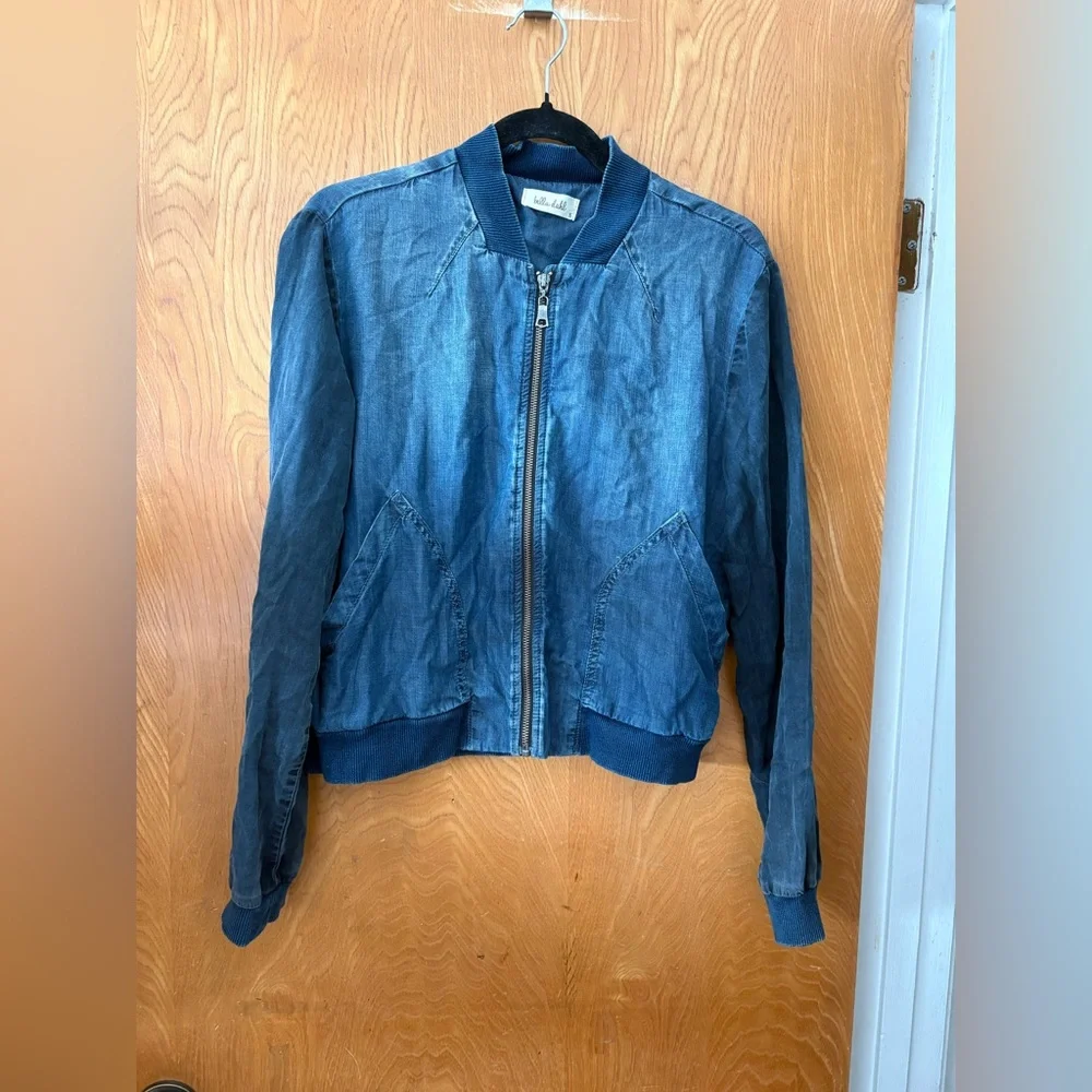Bella Dahl Indigo color block distressed bomber Jean Jacket S